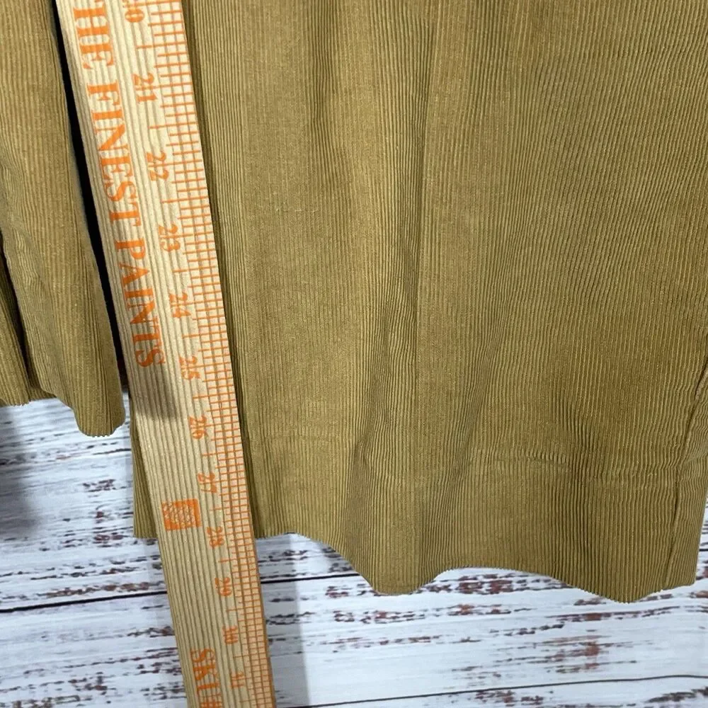 Orvis Corduroy Pants Men's 32 Flat Front Tan Khaki Leather Trim Pockets flap